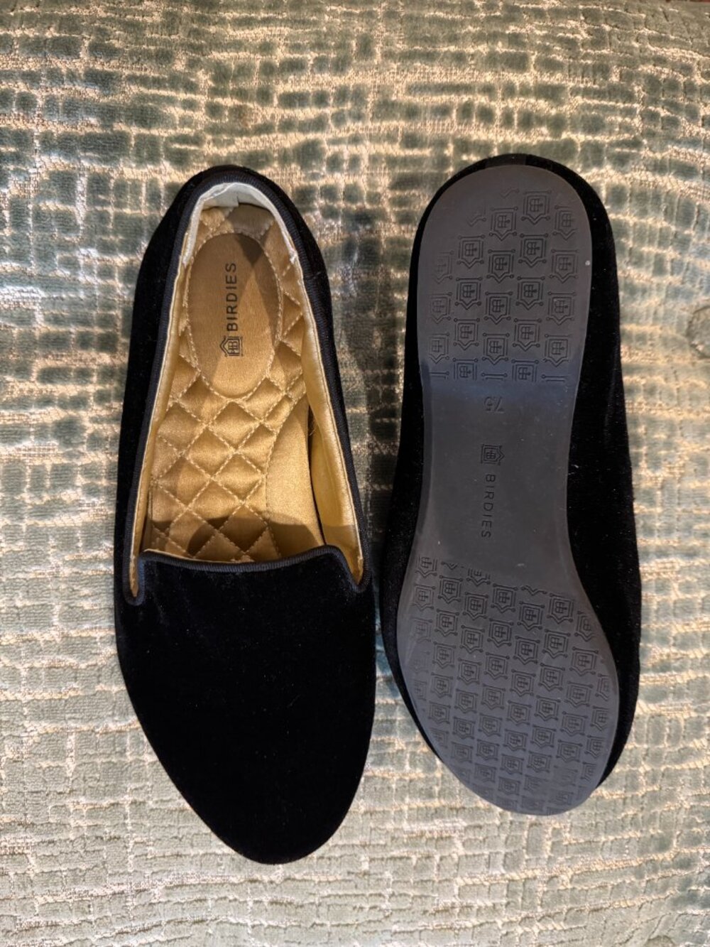 Birdies Starling Black Velvet Loafers Flats Size 7.5